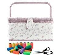 Vintage Sewing Basket - Sewing Box Organizer With Removable Tray | Large Capacity Vintage Sewings Storage Box | Portable Sewings Kit Basket With Handle | For Thread Needles Crochet