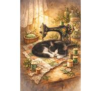 Vintage Sewing Journal Sleeping Black and White Cat Notebook gift for Makers and Quilters: Cozy antique machine artwork with peaceful black and white ... pattern ideas and creative organisation