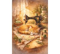 Vintage Sewing Journal Sleeping Ginger Cat Notebook gift for Makers and Quilters: Warm antique machine artwork with peaceful orange cat design for ... pattern ideas and creative organisation