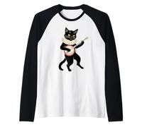 Vintage Silly Weird Cat Playing Banjo Country Cat Lover Camiseta Manga Raglan