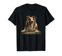 Vintage Smoking Shetland Sheepdog Funny Dog Día del Padre Camiseta