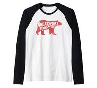 Vintage Smoky Mountains Retro Black Bear Typography Camiseta Manga Raglan