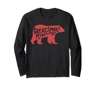 Vintage Smoky Mountains Retro Black Bear Typography Manga Larga