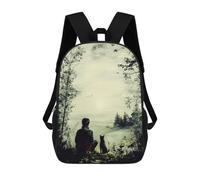 Vintage Solitude - Man And Dog in Tranquil Nature Mochilas Infantiles Impresas En 3D Para Niños, Mochilas Escolares De Moda, Mochilas De Viaje, Mochilas Escolares Para Niños De Primaria 17inch