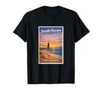 Vintage South Haven Lighthouse Great Lakes MI Arte de Viaje Camiseta