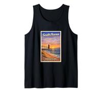 Vintage South Haven Lighthouse Great Lakes MI Arte de Viaje Camiseta sin Mangas