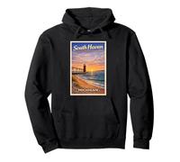 Vintage South Haven Lighthouse Great Lakes MI Arte de Viaje Sudadera con Capucha