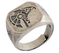 Vintage Sterling Silver Egipto Dioses Guardias de faraón Anubis Horus anillo grabó el ojo de Horus y Ankh Cross para hombres que abren ajustables ajustables
