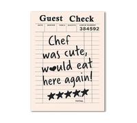 Vintage Style Guest Check Art Print - “Chef Was Cute Would Eat Here Again” Funny Quote Poster, Conversation Starter Wall Decor for Home (Unframed,16x24inch(40x60cm))