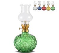 Vintage Style Oil Lamp with Glass Candle Holder, Retro Glass Clear Kerosene Lamp Lantern, Clear Hurricane Oil Lamps for Table, Wedding, Farmhouse Rustic Home Outdoor Indoor Decor (Green)