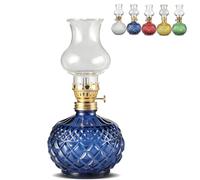 Vintage Style Oil Lamp with Glass Candle Holder, Retro Glass Clear Kerosene Lamp Lantern, Clear Hurricane Oil Lamps for Table, Wedding, Farmhouse Rustic Home Outdoor Indoor Decor (Blue)