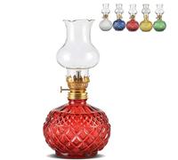 Vintage Style Oil Lamp with Glass Candle Holder, Retro Glass Clear Kerosene Lamp Lantern, Clear Hurricane Oil Lamps for Table, Wedding, Farmhouse Rustic Home Outdoor Indoor Decor (Red)