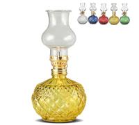 Vintage Style Oil Lamp with Glass Candle Holder, Retro Glass Clear Kerosene Lamp Lantern, Clear Hurricane Oil Lamps for Table, Wedding, Farmhouse Rustic Home Outdoor Indoor Decor (Yellow)