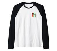 Vintage Sunset Pocket Palm Trees Cute Summer Vacation Camiseta Manga Raglan