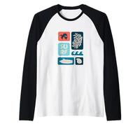 Vintage Surf Playa Océano Iconos Verano Arte Costero Camiseta Manga Raglan