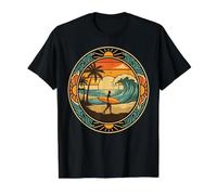 Vintage Surfer Carrying Board Retro Ocean Sunset Palm Camiseta gráfica económica, Hombre, Negro, L
