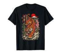 Vintage Tattoo Tiger Estilo Japonés Arte Monte Fuji Gráfico Camiseta