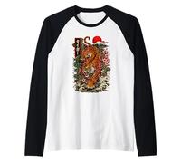 Vintage Tattoo Tiger Estilo Japonés Arte Monte Fuji Gráfico Camiseta Manga Raglan