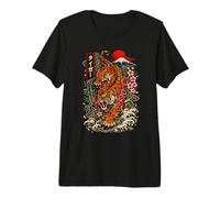 Vintage Tattoo Tiger Estilo Japonés Arte Monte Fuji Gráfico Camiseta Premium