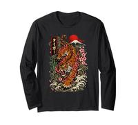 Vintage Tattoo Tiger Estilo Japonés Arte Monte Fuji Gráfico Manga Larga