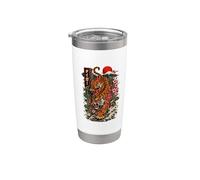 Vintage Tattoo Tiger Estilo Japonés Arte Monte Fuji Gráfico Vaso térmico de acero inoxidable de doble pared