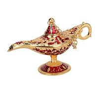 Vintage Tea Candle Holder | European Engraved Glass Lantern for Home Decor / Presents / Tabletop | 3D Floral Pattern with Elegant Handle | Reusable Wishing Candle Craft (Gold Red)