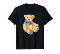 Vintage Teddy Bear Blue Bow Coquette Aesthetic Valentines Camiseta