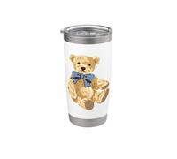 Vintage Teddy Bear Blue Bow Coquette Aesthetic Valentines Vaso térmico de acero inoxidable de doble pared