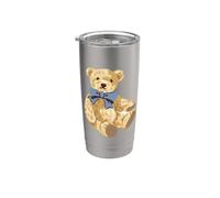 Vintage Teddy Bear Blue Bow Coquette Aesthetic Valentines Vaso térmico de acero inoxidable de doble pared