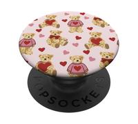 Vintage Teddy Bear Coquette Aesthetic Pink Valentines Girl PopSockets PopGrip Adhesivo