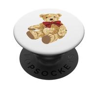 Vintage Teddy Bear Coquette Red Bow Aesthetic PopSockets PopGrip Adhesivo