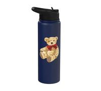 Vintage Teddy Bear Coquette Red Bow Aesthetic Stainless Steel Insulated Water Bottle