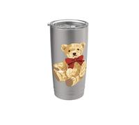 Vintage Teddy Bear Coquette Red Bow Aesthetic Vaso térmico de acero inoxidable de doble pared