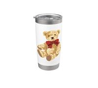 Vintage Teddy Bear Coquette Red Bow Aesthetic Vaso térmico de acero inoxidable de doble pared