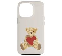 Vintage Teddy Bear Holding a Heart Romantic Valentines Carcasa para iPhone 13 Pro