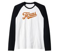 Vintage Texas Burnt Naranja Cursiva Camiseta Manga Raglan