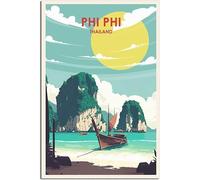 Vintage Thailand Phi Phi Islands Sunset Viaje Póster Retro Pared Arte Lienzo Póster Arte Imprimir Habitación Decoración Hogar Decoración Sin Marco 40x60cm