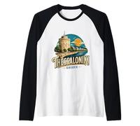 Vintage Thessaloniki Grecia Travel Souvenir Landmark Gift Camiseta Manga Raglan
