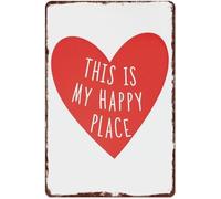 Vintage This Is My Happy Place Sign with Red Heart on Distressed Aluminum for Home or Bedroom Wall 8 X 12 in