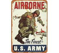 Vintage Tin Sign Airborne The Finest Us Army Metal Poster Retro Art Wall Decoration for Home Club Cabin Garage Store Bar Cafe Farm 12" X 8"