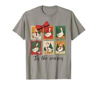 Vintage Tis The Season Goose Christmas Stamps Coquette Bow Camiseta