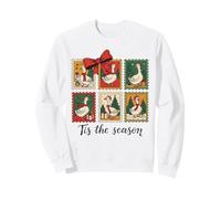 Vintage Tis The Season Goose Christmas Stamps Coquette Bow Sudadera