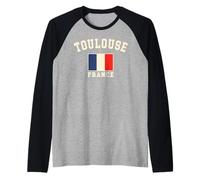 Vintage Toulouse Francia Bandera Francesa Recuerdo Retro Gráfico Camiseta Manga Raglan