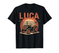 Vintage Tractor Retro Nametag Farmer Personalizado Luca Camiseta