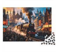 Vintage Train Puzzle 1000 Piece Material reciclable Cityscape Puzzles for Personas Mayores Relieve Senile Dementia Divertido Activity Great Regalo Idea 38x26cm/1000pcs