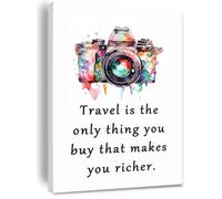 Vintage Travel Quote Canvas Art - Travel is The Only Thing You Buy That Makes You Richer, Motivational Poster for Home Office Decor(Unframed,12x18inch(30x45cm))