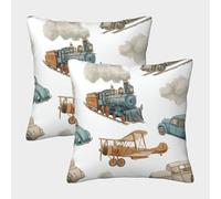 Vintage Tren-Estilo de Transporte Retro Fundas Cojines para Sofá 2 Piezas Funda De Almohada Decorativos Cuadrado Almohadon Cubre Cama Hogar Coche 50x50cm