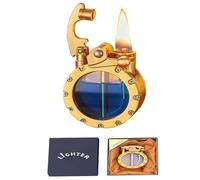 Vintage Trench Rocker Kerosene Lighter,Antique Steampunk Metal Transparent Gas Window, Refillable,Cool Gifts for Men(Gold)