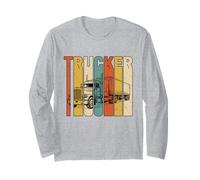 Vintage Trucker Big Rig Semi Truck Driver Arte Envejecido Manga Larga