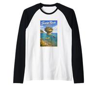 Vintage Turnip Rock Lake Huron Michigan MI Art Kayak Gráfico Camiseta Manga Raglan